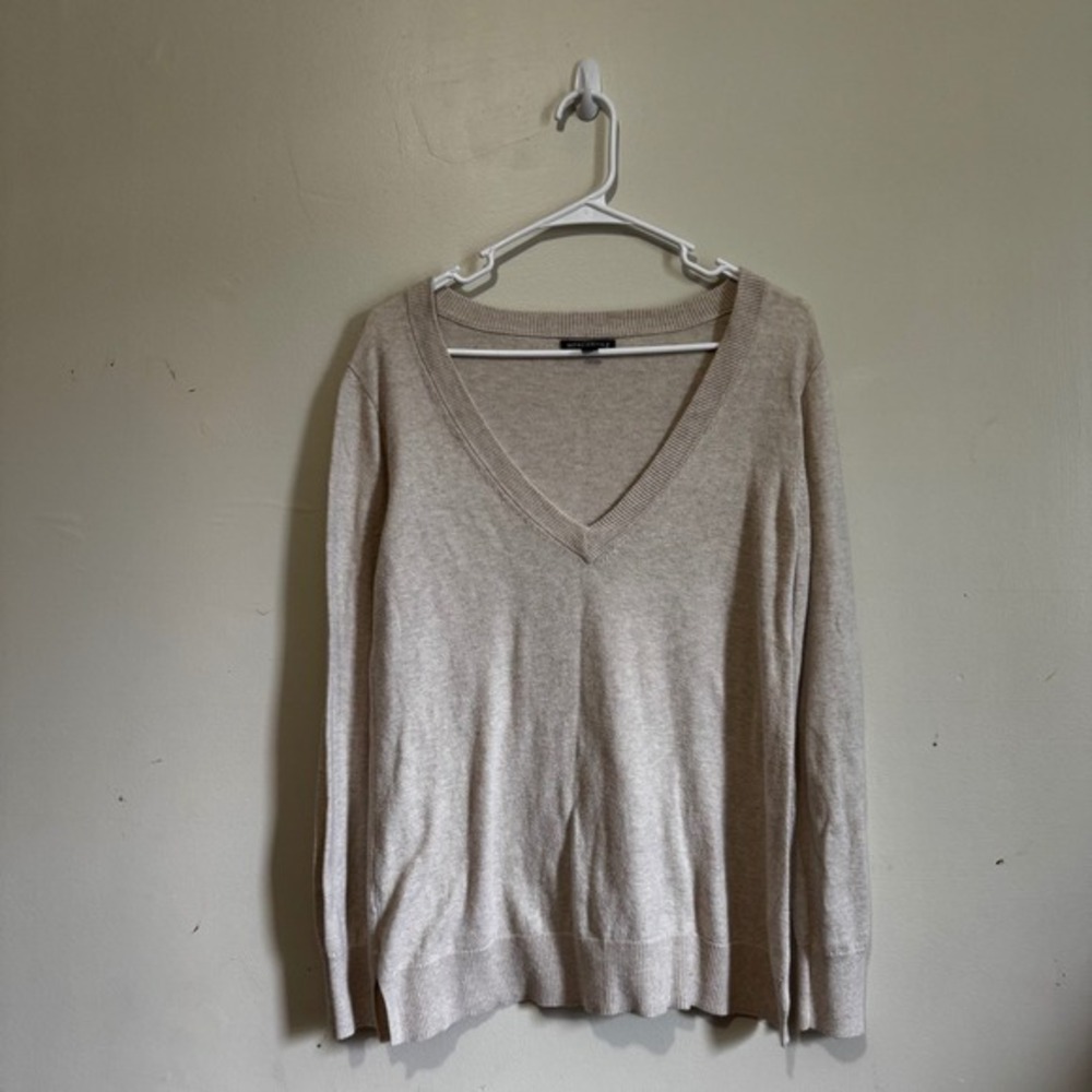 J. Crew Mercantile Women's Small Beige V-Neck 100% Cotton Knit Sweater Pullover